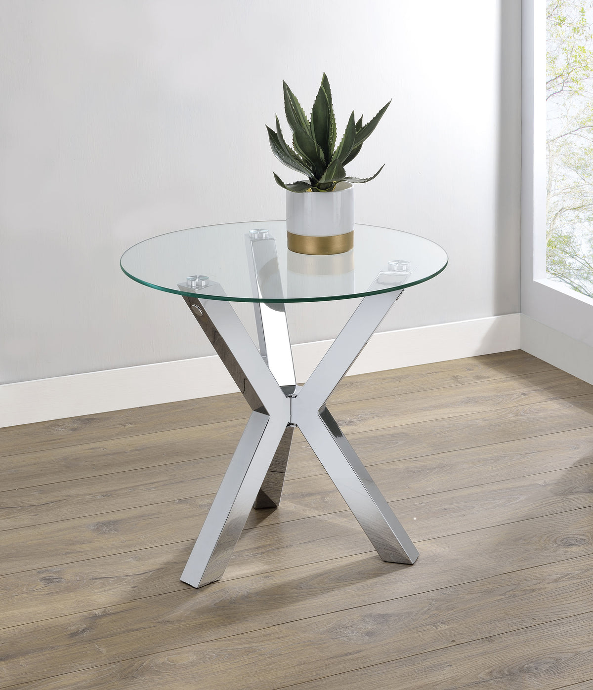 Kenzie Round Glass Top Coffee & End Tables - Contemporary Chrome Steel Frame – view 2
