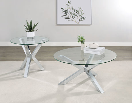 Kenzie Round Glass Top Coffee & End Tables - 2pcs- Coffee Table + End Table