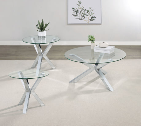 Kenzie Round Glass Top Coffee & End Tables - 3pcs- Coffee Table + 2 End Tables