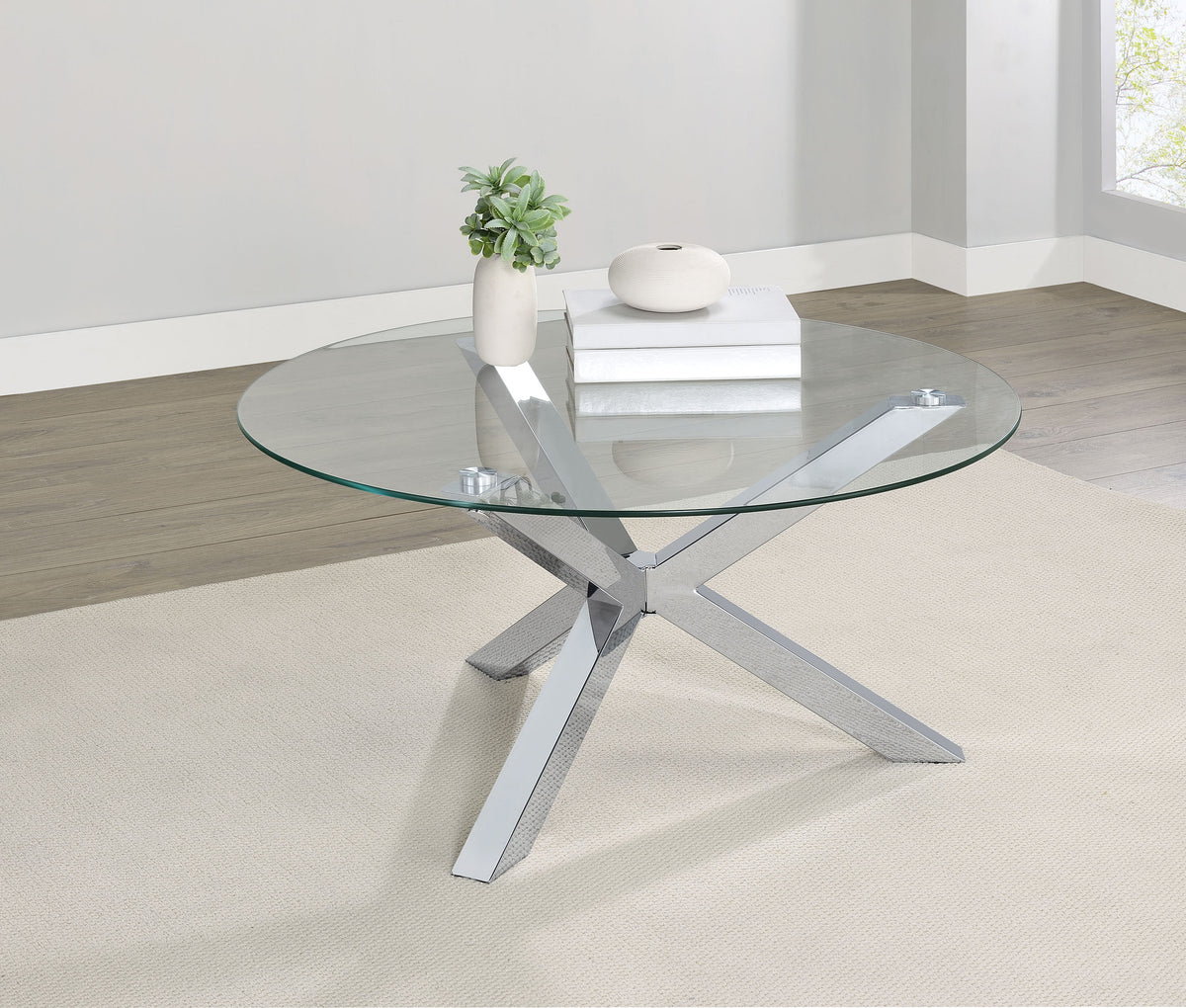 Kenzie Round Glass Top Coffee & End Tables - Contemporary Chrome Steel Frame – view 1