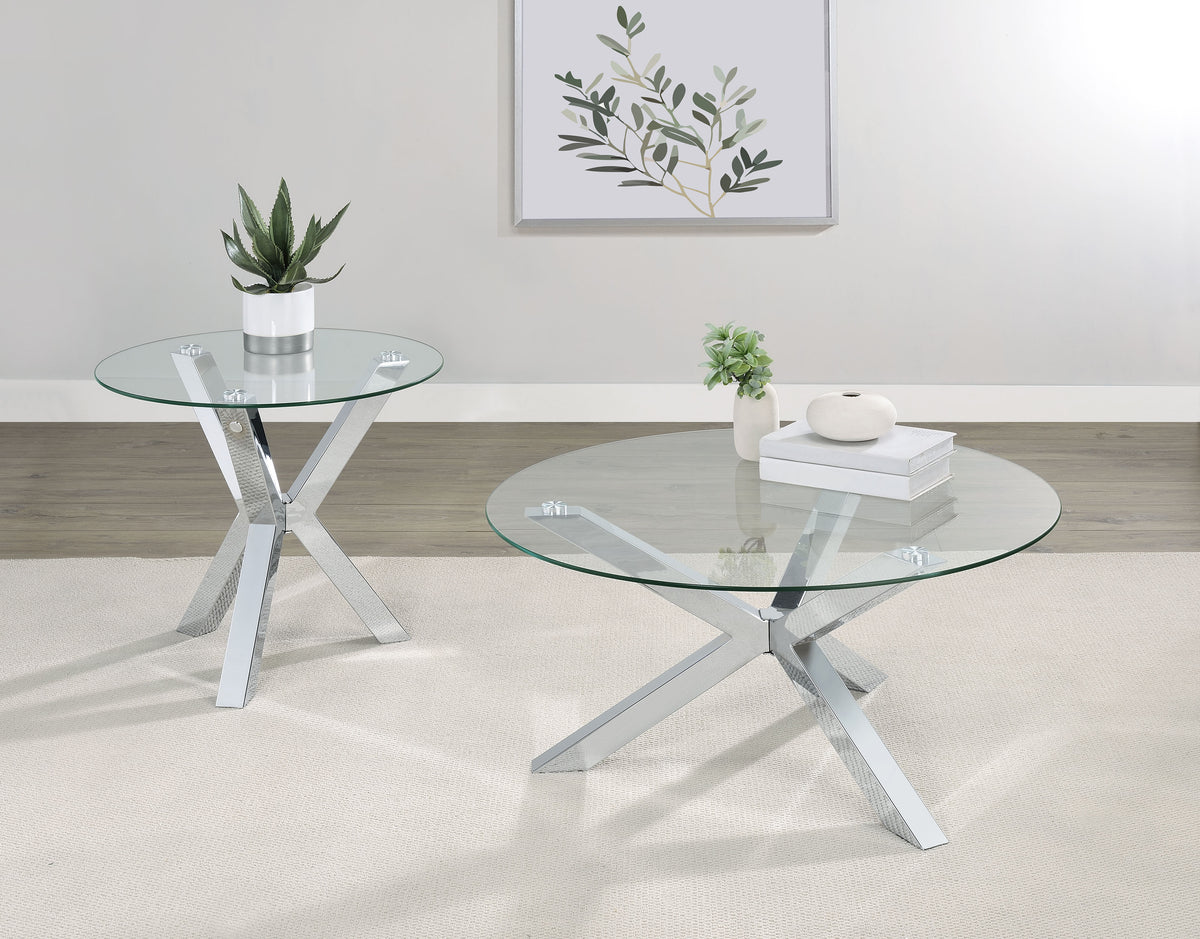 Kenzie Round Glass Top Coffee & End Tables - Contemporary Chrome Steel Frame – view 11