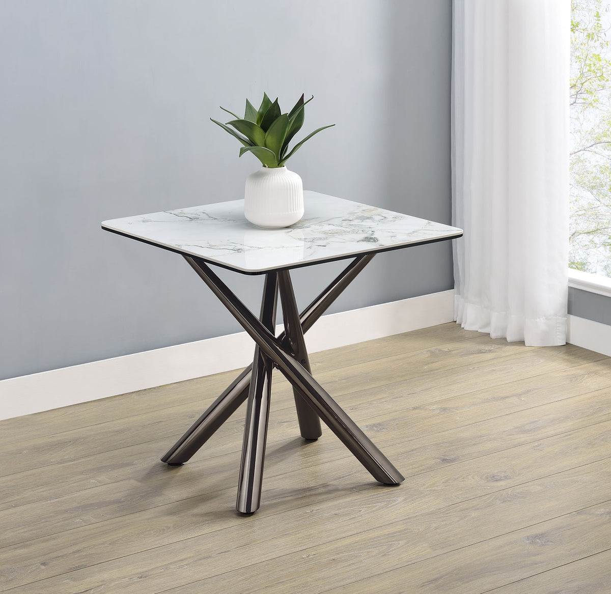 Carvell Square Sintered Stone Coffee Table & End Table Sets - Mirage White Top on Black Nickel Asterisk Base – view 15