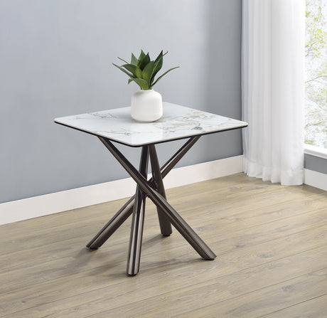 Carvell Square Sintered Stone Coffee Table & End Table Sets - Mirage White Top on Black Nickel Asterisk Base – view 15