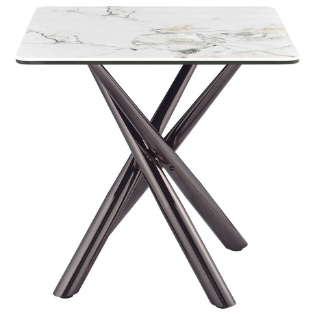Carvell Square Sintered Stone Coffee Table & End Table Sets - Mirage White Top on Black Nickel Asterisk Base – view 16