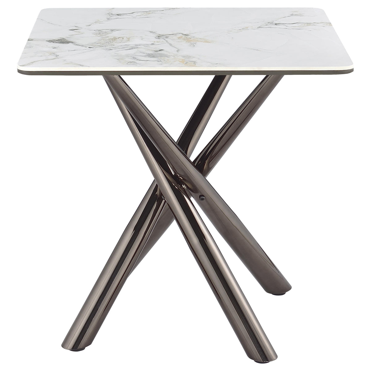 Carvell Square Sintered Stone Coffee Table & End Table Sets - Mirage White Top on Black Nickel Asterisk Base – view 17