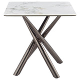 Carvell Square Sintered Stone Coffee Table & End Table Sets - Mirage White Top on Black Nickel Asterisk Base – view 17