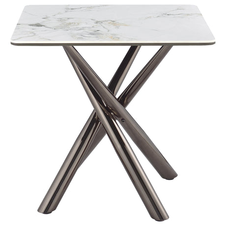 Carvell Square Sintered Stone Coffee Table & End Table Sets - Mirage White Top on Black Nickel Asterisk Base – view 17