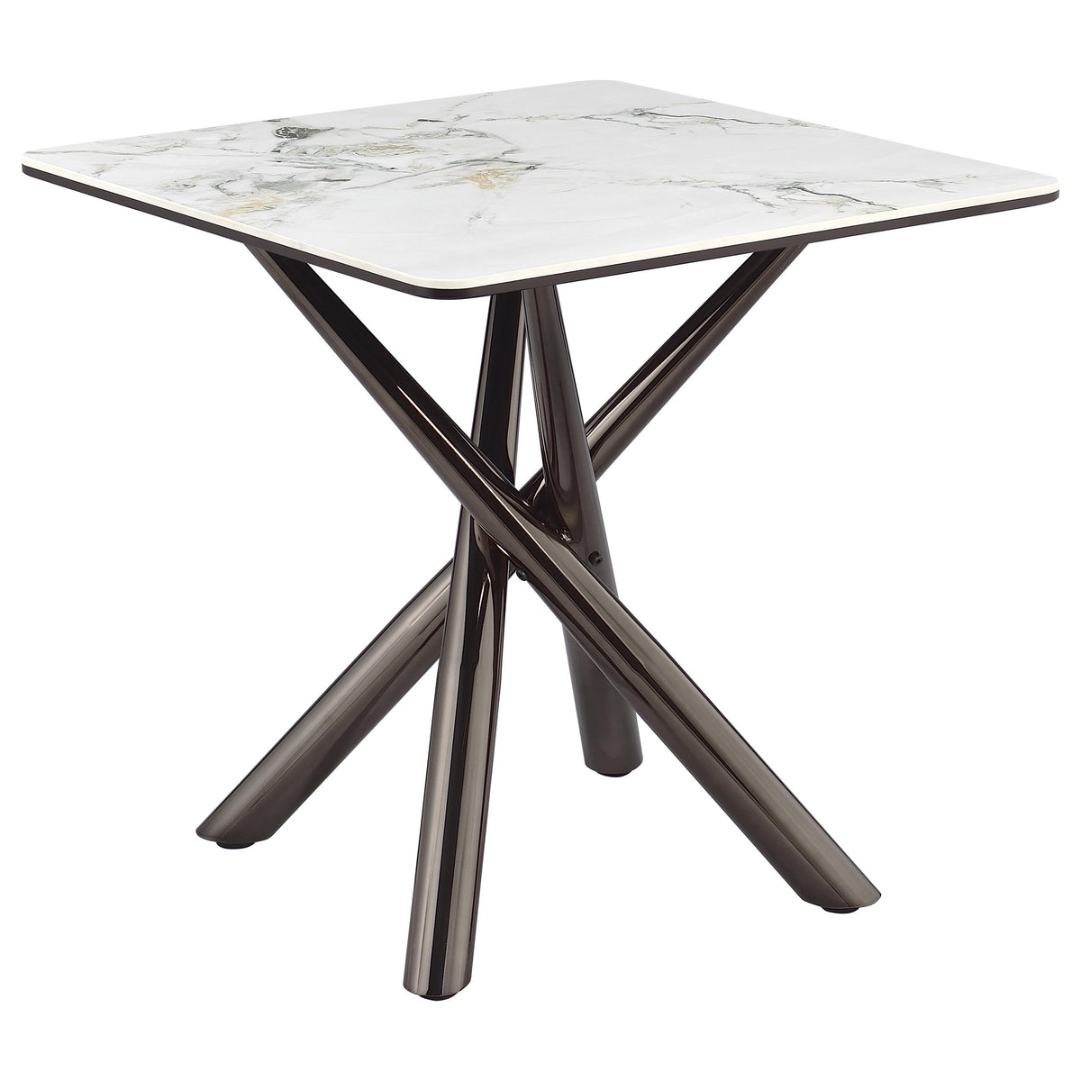 Carvell Square Sintered Stone Coffee Table & End Table Sets - Mirage White Top on Black Nickel Asterisk Base – view 18
