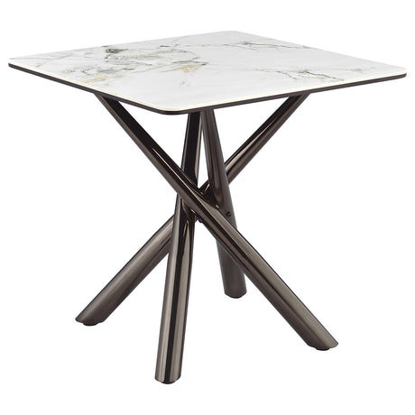 Carvell Square Sintered Stone Coffee Table & End Table Sets - Mirage White Top on Black Nickel Asterisk Base – view 18