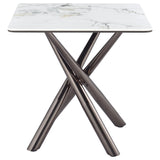 Carvell Square Sintered Stone Coffee Table & End Table Sets - Mirage White Top on Black Nickel Asterisk Base – view 19