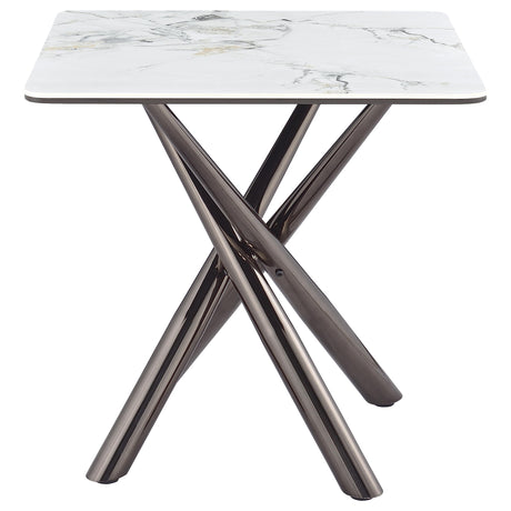 Carvell Square Sintered Stone Coffee Table & End Table Sets - Mirage White Top on Black Nickel Asterisk Base – view 19