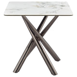 Carvell Square Sintered Stone Coffee Table & End Table Sets - Mirage White Top on Black Nickel Asterisk Base – view 20