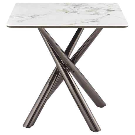 Carvell Square Sintered Stone Coffee Table & End Table Sets - Mirage White Top on Black Nickel Asterisk Base – view 20