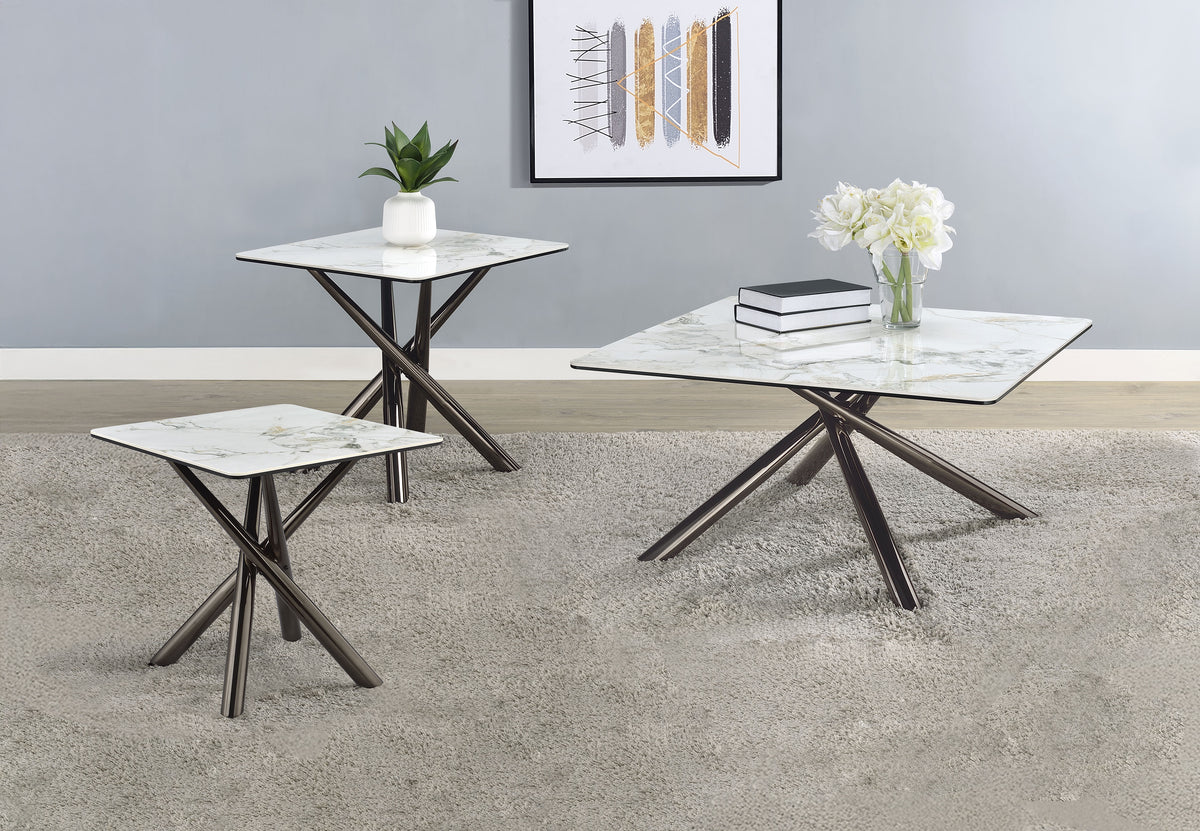 Carvell Square Sintered Stone Coffee Table & End Table Sets - 3pcs- Coffee Table + 2 End Tables