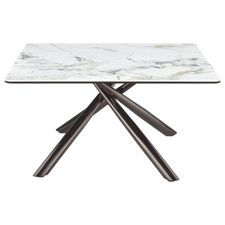Carvell Square Sintered Stone Coffee Table & End Table Sets - Mirage White Top on Black Nickel Asterisk Base – view 6