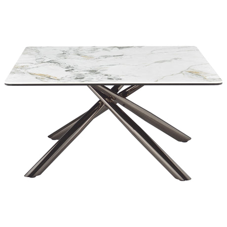 Carvell Square Sintered Stone Coffee Table & End Table Sets - Mirage White Top on Black Nickel Asterisk Base – view 7