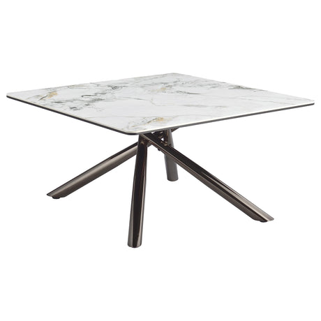 Carvell Square Sintered Stone Coffee Table & End Table Sets - Mirage White Top on Black Nickel Asterisk Base – view 8
