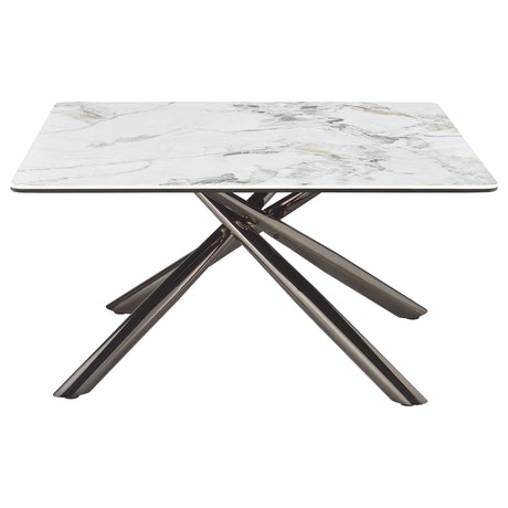 Carvell Square Sintered Stone Coffee Table & End Table Sets - Mirage White Top on Black Nickel Asterisk Base – view 10