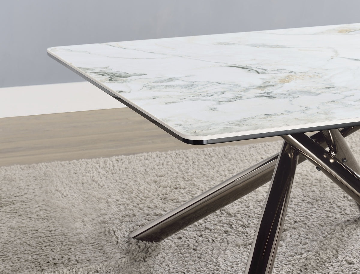 Carvell Square Sintered Stone Coffee Table & End Table Sets - Mirage White Top on Black Nickel Asterisk Base – view 12