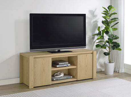 Laurelton 60" TV Stand & Entertainment Center with Media Towers - Open Shelving & Cord Access in Light Oak - lifestyle