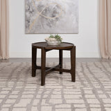 Cota Round Solid Wood Coffee & End Table Sets - Recessed Tops & Intersecting Legs in Dark Brown – view 2