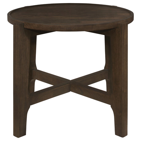 Cota Round Solid Wood Coffee & End Table Sets - Recessed Tops & Intersecting Legs in Dark Brown – view 12