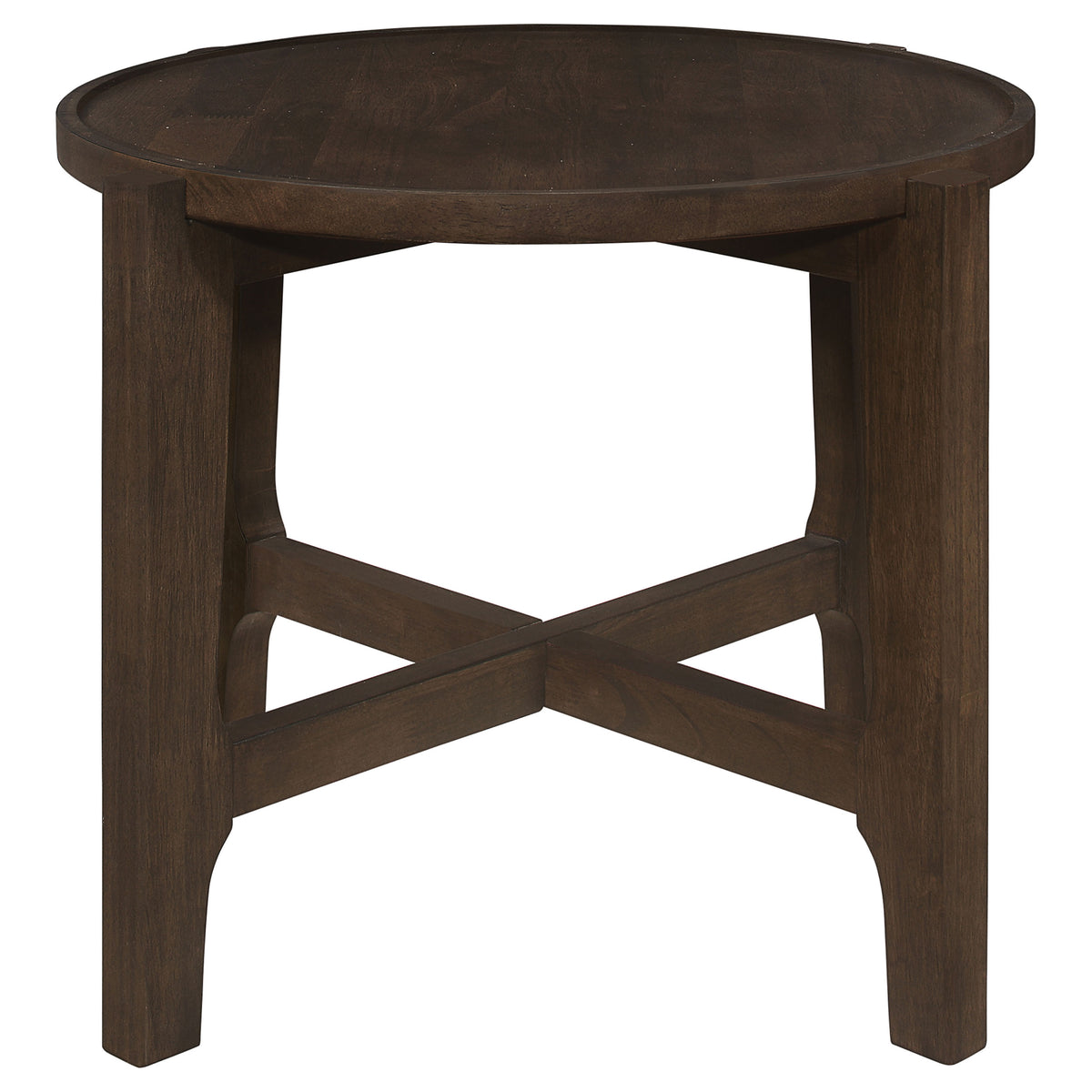 Cota Round Solid Wood Coffee & End Table Sets - Recessed Tops & Intersecting Legs in Dark Brown – view 13