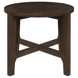 Cota Round Solid Wood Coffee & End Table Sets - Recessed Tops & Intersecting Legs in Dark Brown – view 13