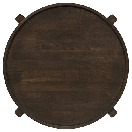Cota Round Solid Wood Coffee & End Table Sets - Recessed Tops & Intersecting Legs in Dark Brown – view 14