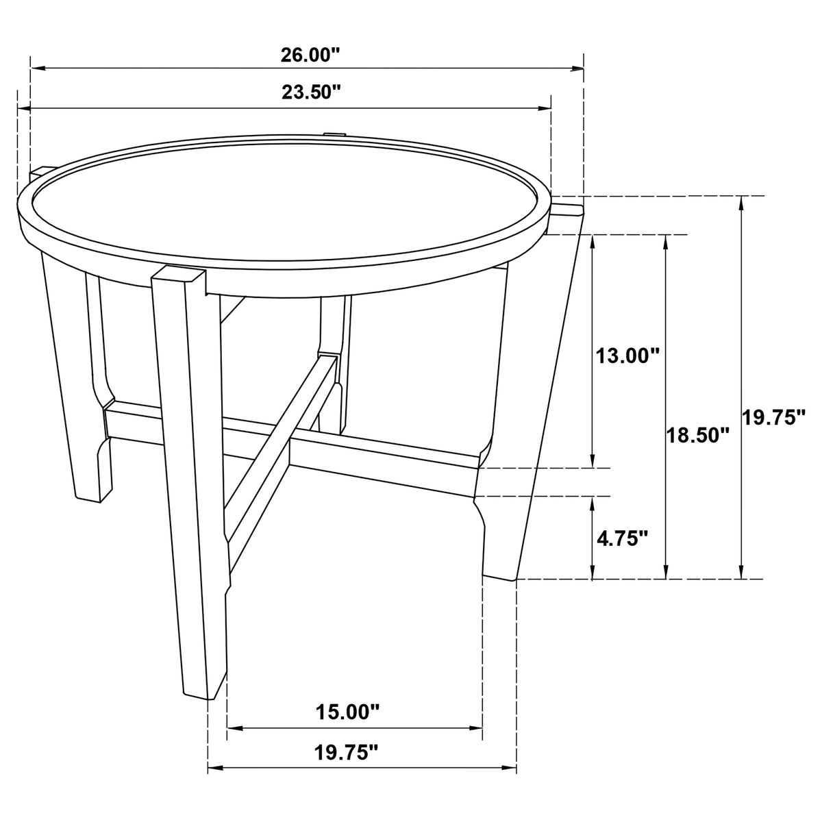 Cota Round Solid Wood Coffee & End Table Sets - Recessed Tops & Intersecting Legs in Dark Brown – view 15