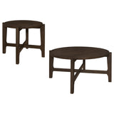 Cota Round Solid Wood Coffee & End Table Sets - Recessed Tops & Intersecting Legs in Dark Brown – view 17
