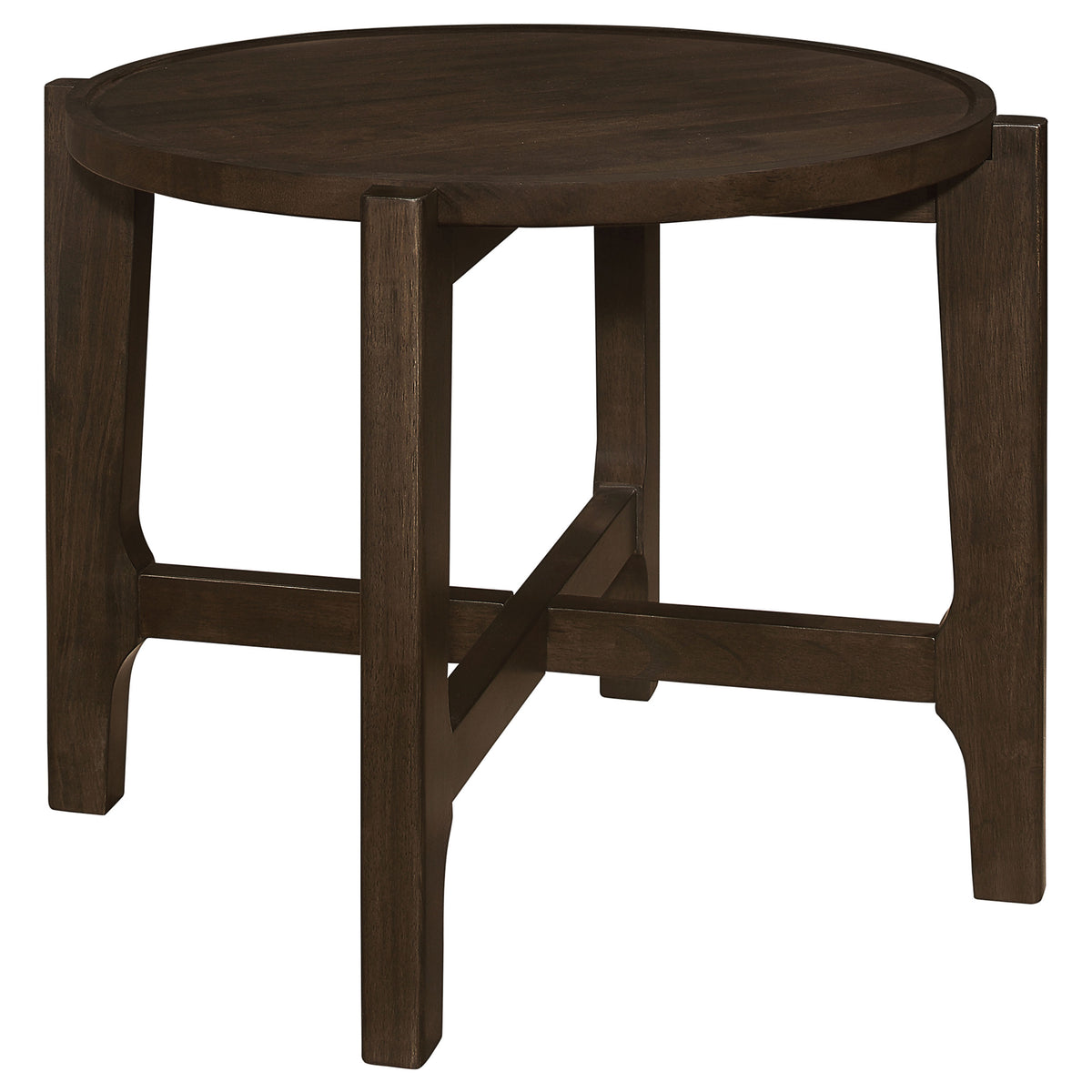 Cota Round Solid Wood Coffee & End Table Sets - Recessed Tops & Intersecting Legs in Dark Brown – view 18