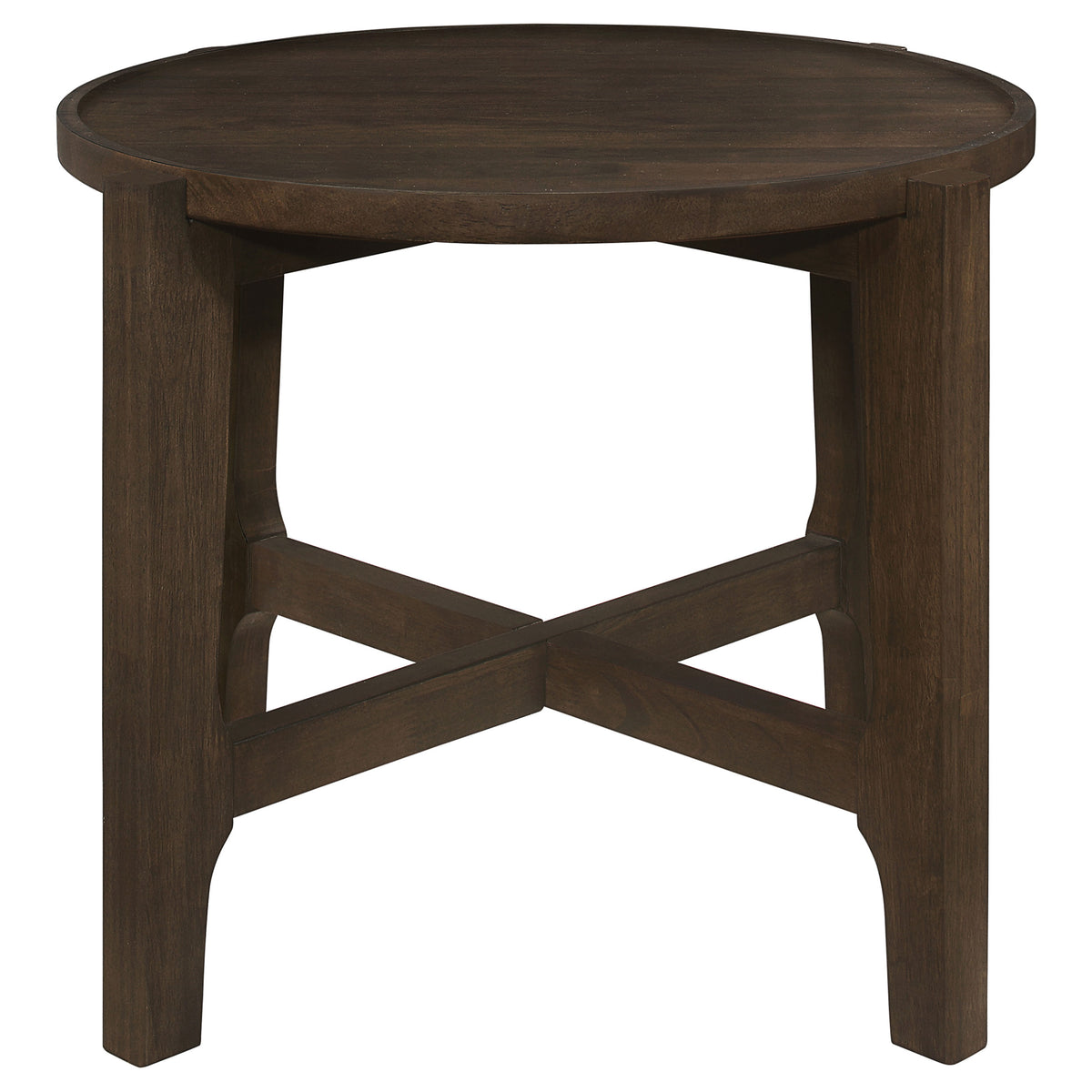 Cota Round Solid Wood Coffee & End Table Sets - Recessed Tops & Intersecting Legs in Dark Brown – view 19