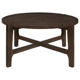 Cota Round Solid Wood Coffee & End Table Sets - Recessed Tops & Intersecting Legs in Dark Brown – view 7