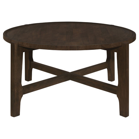 Cota Round Solid Wood Coffee & End Table Sets - Recessed Tops & Intersecting Legs in Dark Brown – view 8