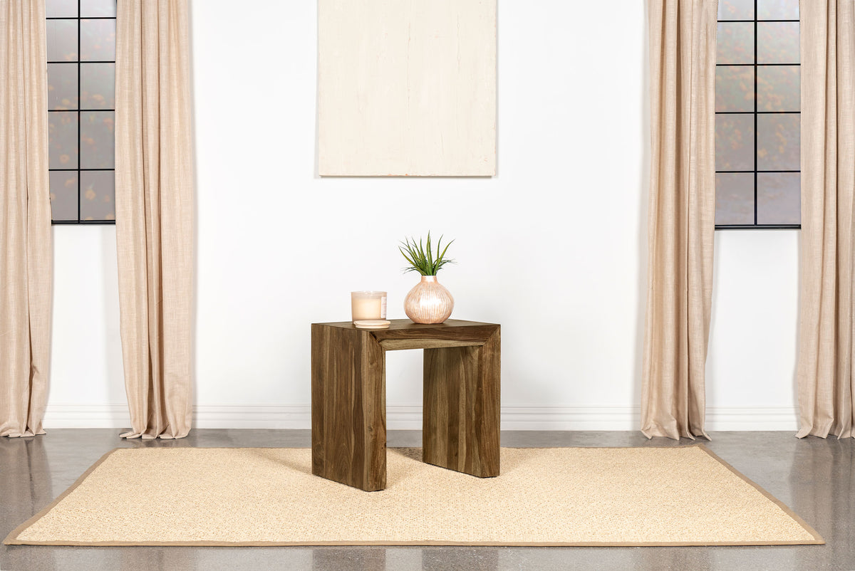 Odilia Solid Sheesham Coffee Table, End Table & Console - U-Shaped Rustic Modern Design in Auburn – view 13