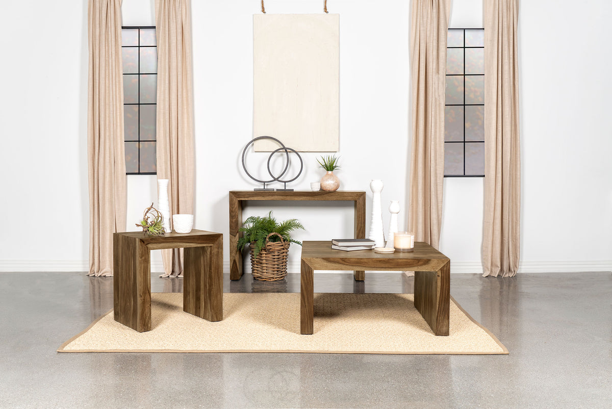Odilia Solid Sheesham Coffee Table, End Table & Console - U-Shaped Rustic Modern Design in Auburn – view 19