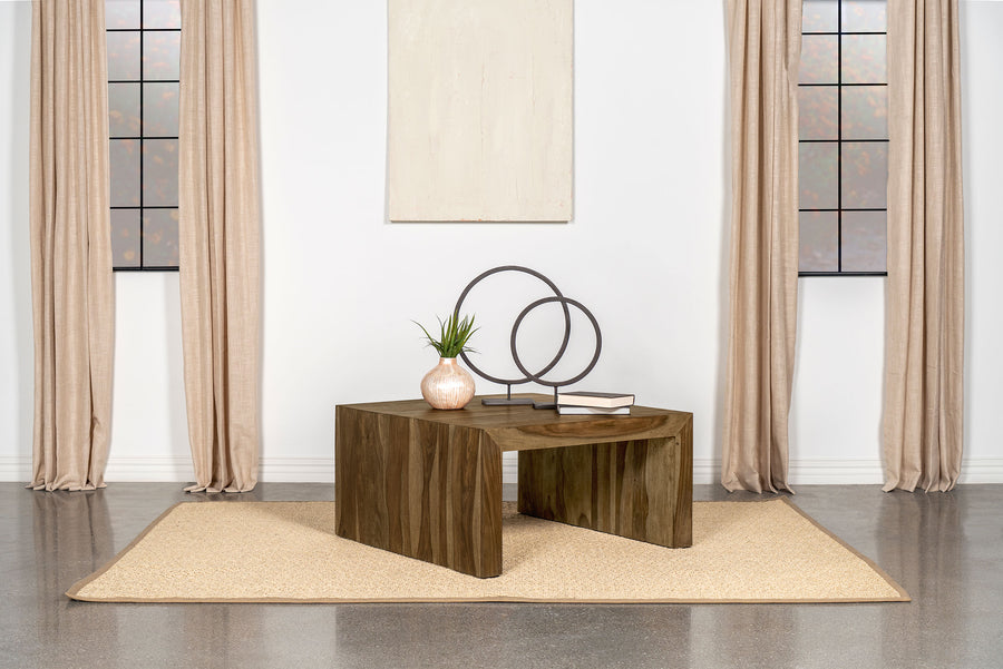 Odilia Solid Sheesham Coffee Table, End Table & Console - U-Shaped Rustic Modern Design in Auburn