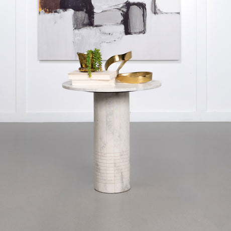 Astoria Round Genuine Marble Coffee Table & End Table Sets - Fluted Pedestal Bases in White – view 2