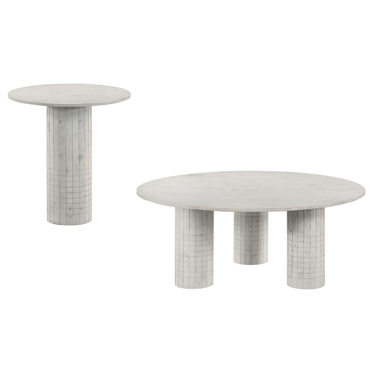 Astoria Round Genuine Marble Coffee Table & End Table Sets - Fluted Pedestal Bases in White – view 17