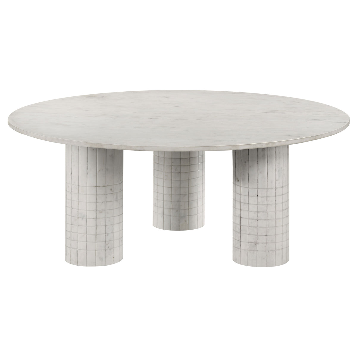 Astoria Round Genuine Marble Coffee Table & End Table Sets - Fluted Pedestal Bases in White – view 20