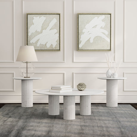 Astoria Round Genuine Marble Coffee Table & End Table Sets - 3pcs- Coffee Table + 2 End Tables