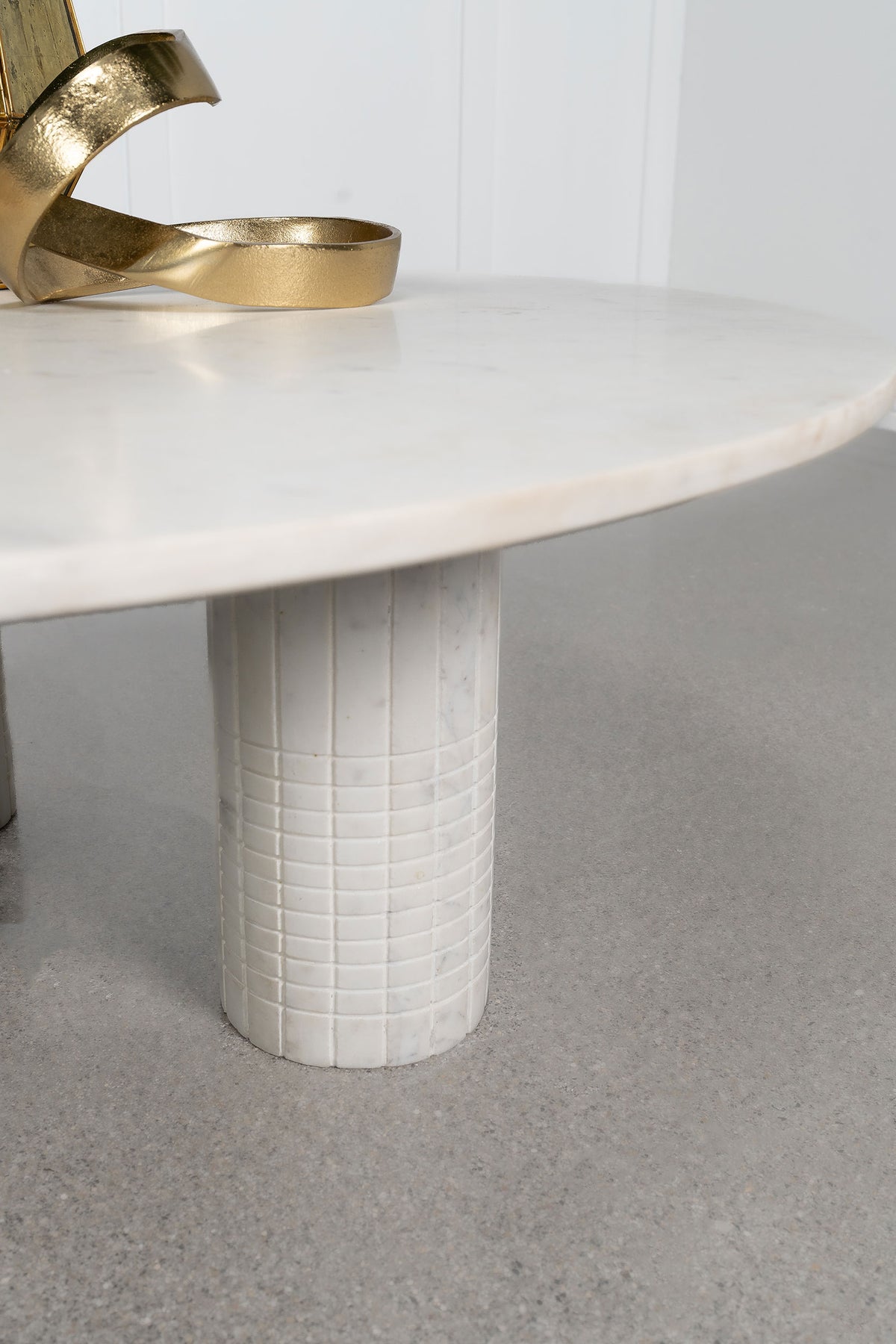 Astoria Round Genuine Marble Coffee Table & End Table Sets - Fluted Pedestal Bases in White – view 8