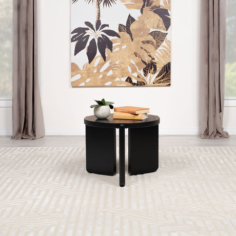 Cordova Round Solid Wood Coffee Table, End Table & Sets - Bold Modern Design in Black – view 2