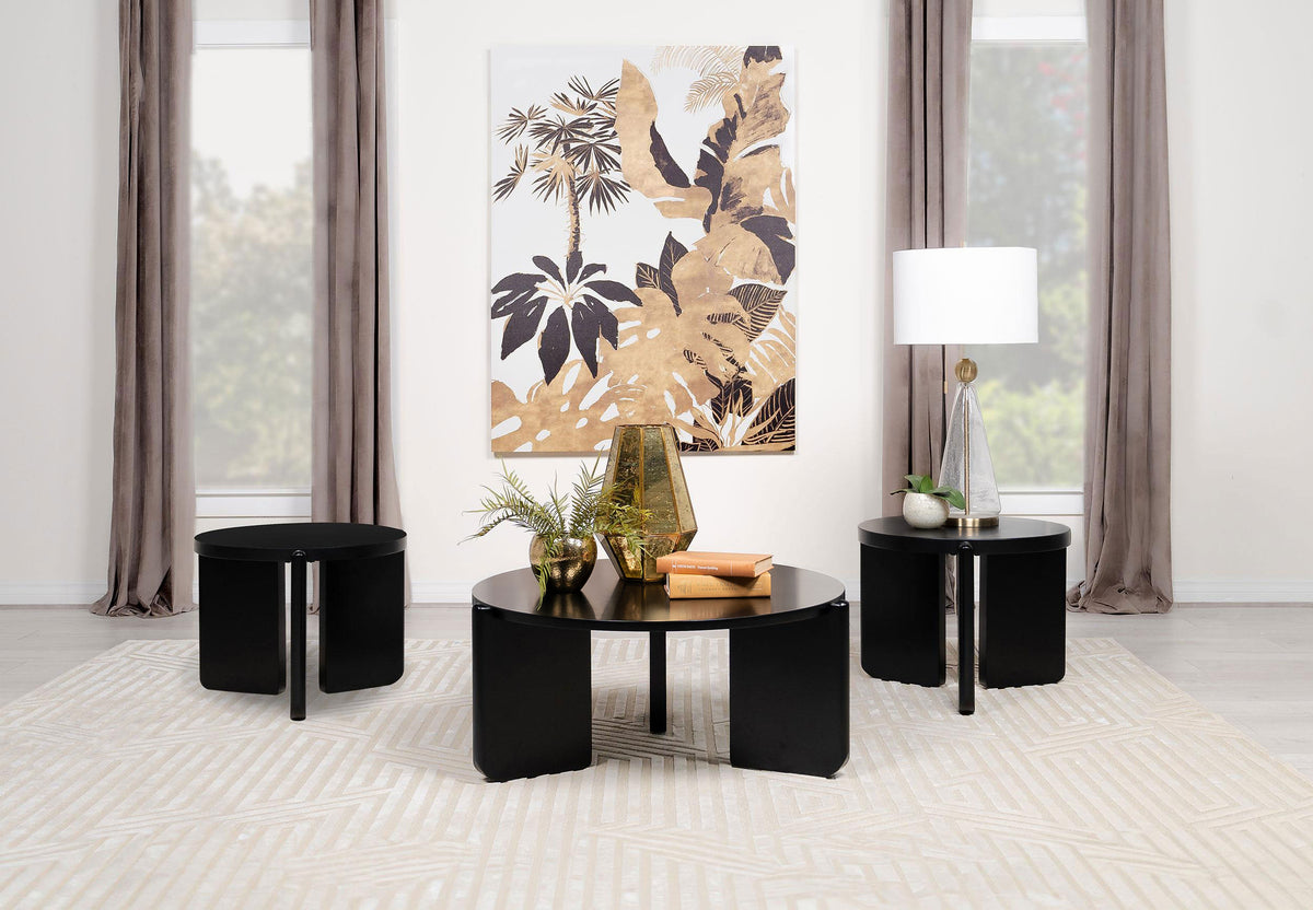 Cordova Round Solid Wood Coffee Table, End Table & Sets - 3pcs- Coffee Table + 2 End Tables