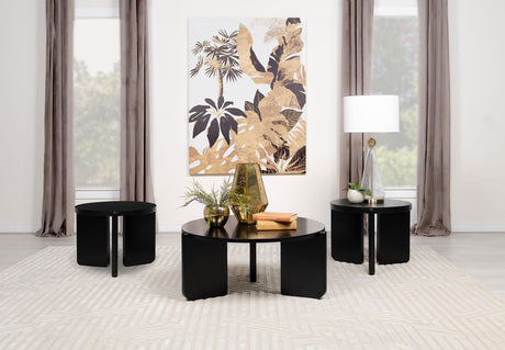 Cordova Round Solid Wood Coffee Table, End Table & Sets - 3pcs- Coffee Table + 2 End Tables