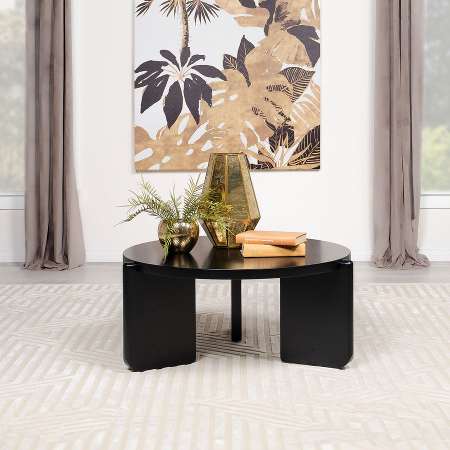 Cordova Round Solid Wood Coffee Table, End Table & Sets - Bold Modern Design in Black