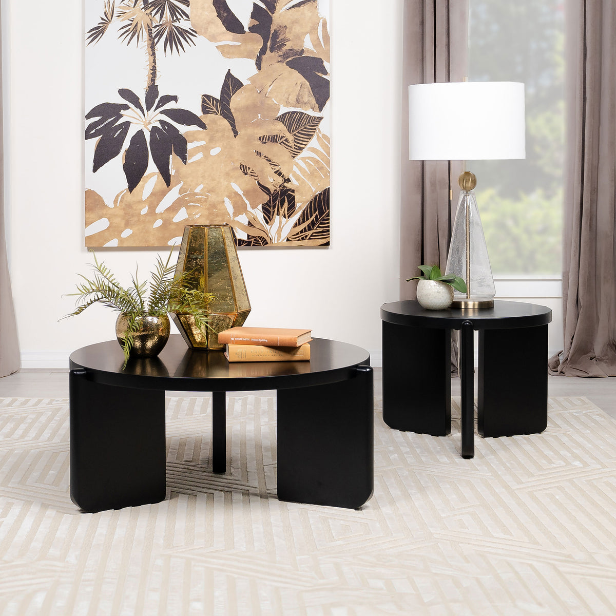 Cordova Round Solid Wood Coffee Table, End Table & Sets - Bold Modern Design in Black – view 10