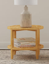Camillo Round Coffee Table & End Table Sets - Modern Farmhouse Solid Rubberwood with Tray-Edge Shelf in Maple – view 2