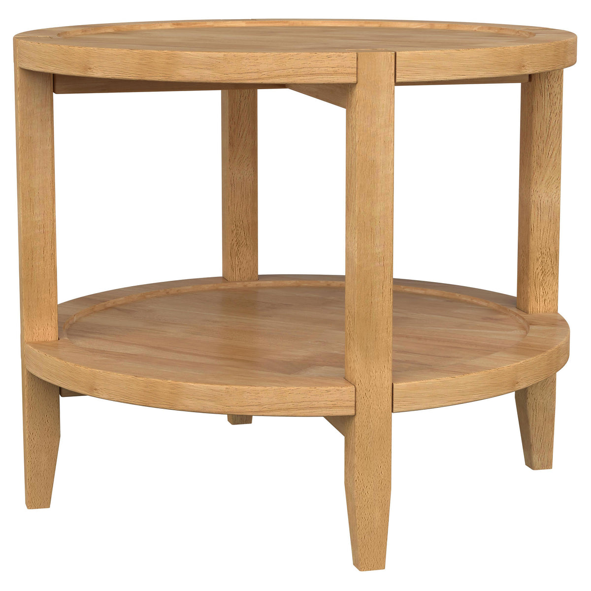 Camillo Round Coffee Table & End Table Sets - Modern Farmhouse Solid Rubberwood with Tray-Edge Shelf in Maple – view 15